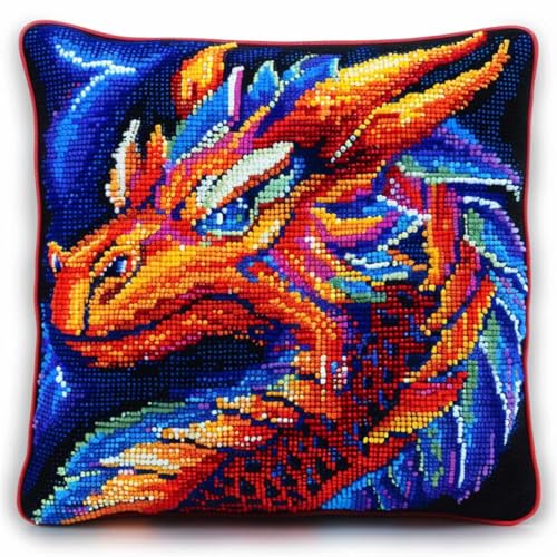 RKFLGEW DIY Knüpfen Set Erwachsene Anime Drachen Tier Knüpfset Für Kissen，Diy，Handgefertigtes Wurfkissenbezug，Häkelgarn，Stickerei，Knüpfset Für Kissenbezüge 43x43cm von RKFLGEW