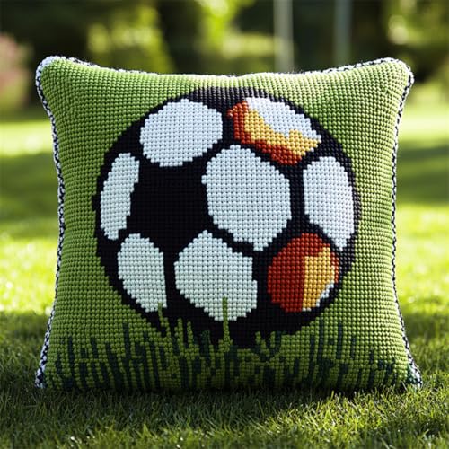 RKFLGEW DIY Knüpfen Set Erwachsene Kissen Cartoon-Fußball Knüpfset Für Kissen，Diy，Handgefertigtes Wurfkissenbezug，Häkelgarn，Stickerei，Knüpfset Für Kissenbezüge 43x43cm von RKFLGEW