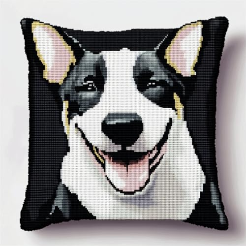 RKFLGEW DIY Knüpfen Set Kissen Bullterrier Hund Tier Knüpfhaken-Kissen-Set，Diy-Kissenbezug Zum Basteln，Bedruckte Leinwand Für Anfänger，Stickerei，Bastelkissen 43x43cm von RKFLGEW