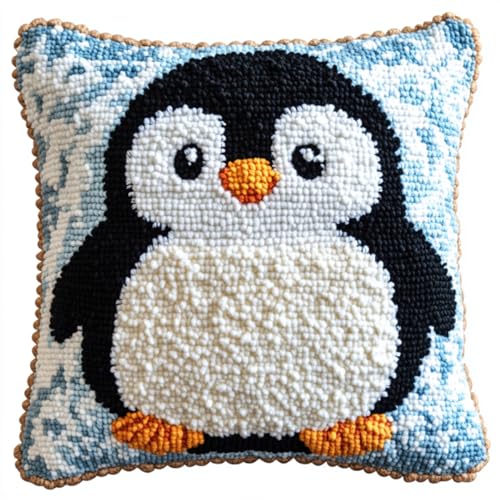 RKFLGEW DIY Knüpfen Set Kissen Cartoon-Pinguin-Tier Kits Zur Herstellung Von Kissenbezügen，Diy-Häkelgarn-Kits，Stick-Kits Heimdekoration 43x43cm von RKFLGEW