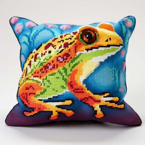 RKFLGEW DIY Knüpfkissen Frosch Tier Knüpfset Für Kissen，Diy，Handgefertigtes Wurfkissenbezug，Häkelgarn，Stickerei，Knüpfset Für Kissenbezüge 43x43cm von RKFLGEW