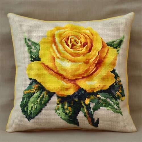 RKFLGEW DIY Knüpfkissen Mit Vordruck Rose Bezug Knüpfhaken-Kissenbezug，Knüpfhaken-Sets Für Anfänger Erwachsene Mit Bedruckter Leinwand 43x43cm von RKFLGEW