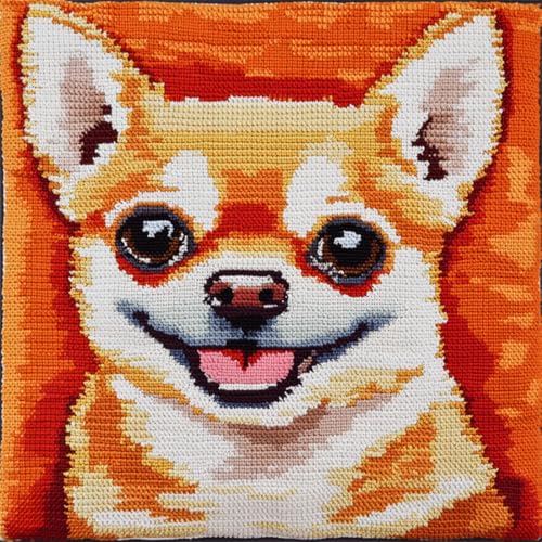 RKFLGEW DIY Knüpfkissen Set Chihuahua Hund Tier Kits Zur Herstellung Von Kissenbezügen，Diy-Häkelgarn-Kits，Stick-Kits Heimdekoration 43x43cm von RKFLGEW