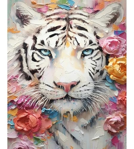 RKFLGEW DIY Perlenstickerei-Set Fantasy Weißer Tiger Perlenstickerei-Set Blumen Und Tiere Nadelstich-Sets Perlen-Kreuzstich 3D-Perlenmalerei Handarbeit 50x70cm von RKFLGEW