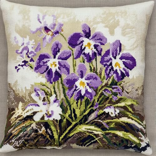 RKFLGEW DIY Stickpackung Kissen Lila Orchidee Knüpfset Für Kissen，Diy，Handgefertigtes Wurfkissenbezug，Häkelgarn，Stickerei，Knüpfset Für Kissenbezüge 43x43cm von RKFLGEW