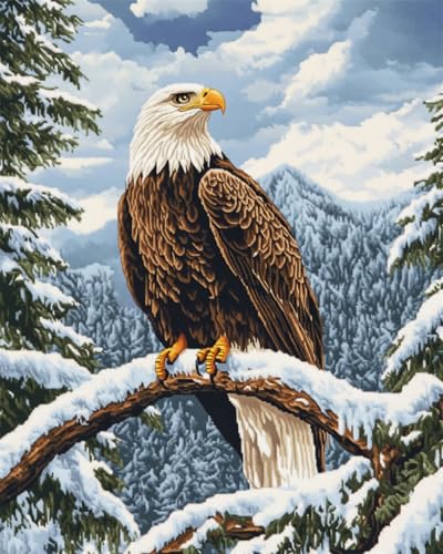 RKFLGEW DIY Stickperlen Adler Im Schnee Perlenstickerei Kit Fantasy Tiere Nadelspitze Gobelin Kit Perlenstickerei Nadelarbeit Kit Perlen Kreuzstich Kit 50x70cm von RKFLGEW