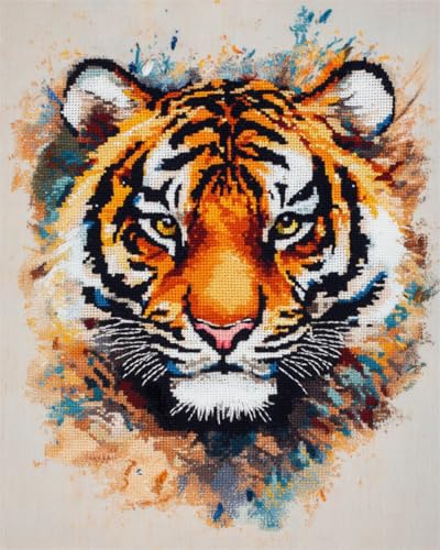 RKFLGEW DIY Stickperlen Tierportraits Perlenstickerei Set Aquarell Tiger Nadelspitze Gobelin Set Perlenstickerei Nadelarbeit Set Perlen Kreuzstich Set 50x70cm von RKFLGEW