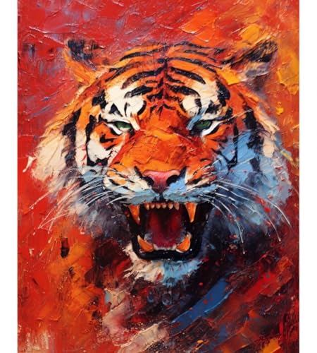 RKFLGEW DIY Stickperlen Wilder Tiger Perlenstickerei Set Tierportraits Nadelspitze Gobelin Set Perlenstickerei Nadelarbeit Set Perlen Kreuzstich Set 30x40cm von RKFLGEW