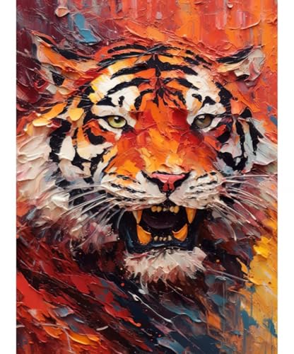 RKFLGEW DIY Stickperlen Wilder Tiger Perlenstickerei Set Tierportraits Nadelspitze Gobelin Set Perlenstickerei Nadelarbeit Set Perlen Kreuzstich Set 50x70cm von RKFLGEW