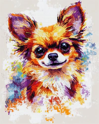 RKFLGEW DIY Stickset Für Erwachsene，Hundeportrait，Perlenstickerei-Set，Chihuahua，Hund，Tier，Kreuzstich，Gestempelte Sets，Kreuzstich-Stickerei，Handarbeitsset 40x50cm von RKFLGEW