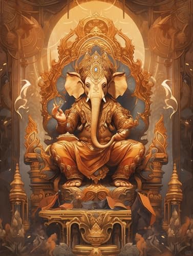 RKFLGEW DIY Stickset Für Erwachsene Ganesha Perlenstickerei Kit Fantasy Figuren Nadelspitze Handarbeitsset DIY Perlenmalerei 3D Gobelin Kreuzstichset 30x40cm von RKFLGEW