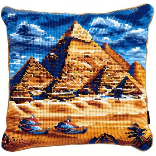 RKFLGEW DIY knüpfen set Ägyptische Pyramiden knüpfstern FantasielandschaftKnüpfhaken-Sets für Anfänger，handgefertigte Handarbeiten，DIY-Wurfkissen，Kunsthandwerk，Heimdekoration 43x43cm von RKFLGEW