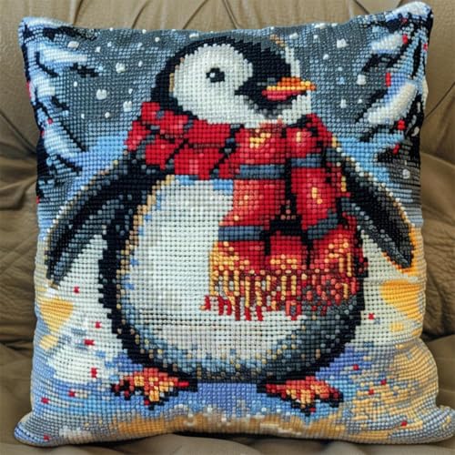 RKFLGEW DIY knüpfen set Cartoon-Pinguin-Tier Kits zur Herstellung von Kissenbezügen， Statement-Teppich, DIY Knüpfhaken-Kits für ein Starterprojekt 43x43cm von RKFLGEW