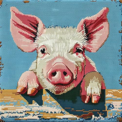 RKFLGEW DIY knüpfen set Cartoon-Schwein knüpfstern Fantasietiere Knüpfset für Kissen，DIY，handgefertigtes Kissen，Häkelgarn，Stickerei，Knüpfset für Kissenbezüge 43x43cm von RKFLGEW