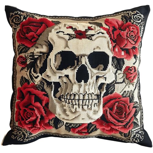 RKFLGEW DIY knüpfen set anfänger Totenkopf und Blumen knüpfkissen mit vordruck rote Rose DIY Knüpfkissen-Set,Anfänger,Erwachsene,Teenager,Geschenk,Stickerei,Heimdekoration,Knüpfhaken-Set 43x43cm RKFLGEW DIY knüpfen set anfänger Totenkopf und Blumen knüpfkissen mit vordruck rote Rose DIY Knüpfkissen-Set,Anfänger,Erwachsene,Teenager,Geschenk,Stickerei,Heimdekoration,Knüpfhaken-Set 43x43cm von RKFLGEW