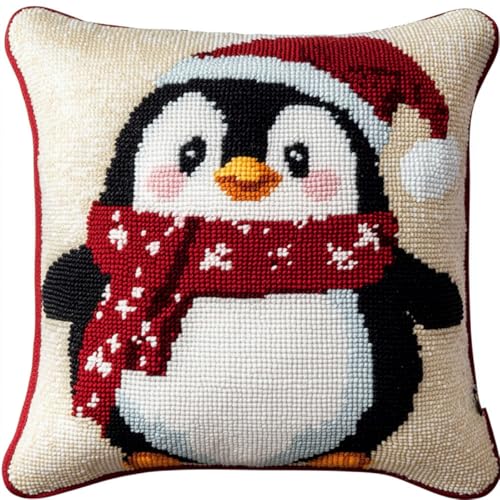 RKFLGEW DIY knüpfen set erwachsene Cartoon-Pinguin-Tier Kissenbezug zum Selbermachen für Anfänger und Erwachsene, Geschenke für Familie, Freunde, Handarbeiten, Basteln 43x43cm von RKFLGEW