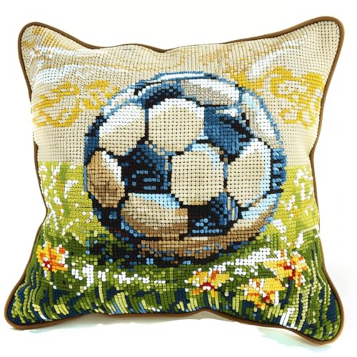 RKFLGEW DIY knüpfen set erwachsene Fußball-Muster knüpfkissen set SportKnüpfhaken-Sets für Anfänger，handgefertigte Handarbeiten，DIY-Wurfkissen，Kunsthandwerk，Heimdekoration 43x43cm von RKFLGEW