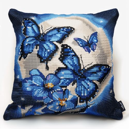 RKFLGEW DIY knüpfen set erwachsene blauer Schmetterling knüpfkissen Anime Mond DIY Knüpfkissen-Set，Anfänger，Erwachsene，Teenager，Geschenk，Stickerei，Heimdekoration，Knüpfhaken-Set 43x43cm von RKFLGEW