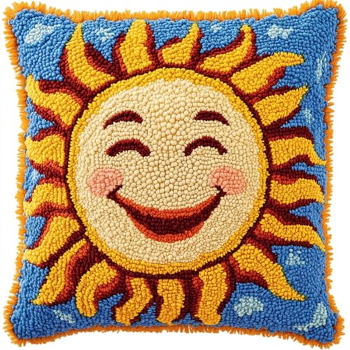 RKFLGEW DIY knüpfkissen mit vordruck Cartoon-Sonne DIY Haken Häkeln Garn Nadel Handwerk einfache handgemachte Kissen für Home Sofa Dekoration 43x43cm von RKFLGEW