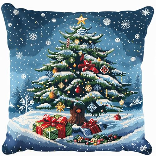 RKFLGEW DIY knüpfkissen mit vordruck Fantasie Weihnachtsbaum Kits zur Herstellung von Kissenbezügen, DIY-Häkelgarn-Kits, Stick-Kits Heimdekoration 43x43cm von RKFLGEW