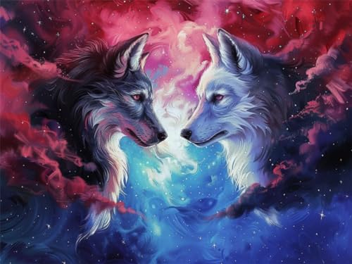 RKFLGEW Diy-Perlenstickerei-Sets, Fantasy-Stern-Wolf, Perlenstickerei-Set, Tier-Nadelspitzen-Sets, Perlen-Kreuzstich, 3D-Perlenmalerei, Handarbeit 40x50cm von RKFLGEW