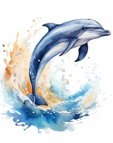 RKFLGEW Diy Saatperlen-Stickset, Aquarell-Delfin, Perlenstickset, Tierperlen, Kreuzstich, Perlenmuster, Diy-Wandbehang, 3D-Perlenset 40x50cm von RKFLGEW