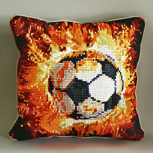 RKFLGEW Knüpfkissen-Set Mit Flammen-Fußball-Knüpfkissen-Set Für Selbstgemachte Kissenbezüge，Handarbeits-Kissenbezug，Handarbeit，Häkeln Für Die Familieamille 43x43cm von RKFLGEW