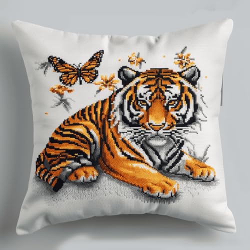 RKFLGEW Knüpfkissen-Set Mit Tiger-Tierprägung，Knüpfkissen-Set，Fantasie-Schmetterling，Diy-Kreuzstich-Sofakissenbezug Mit Knüpfwerkzeug，Passend Für Teenager Und Erwachsene，Knüpfkissen C 43x43cm von RKFLGEW