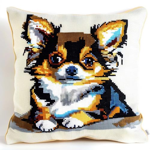 RKFLGEW Knüpfkissenset Chihuahua Hund Tierbezug Knüpfkissenbezug Diy Kissenbezug Set Erwachsene Kissenbezug Bastelsets Mit Bedruckter LeinwandAvec Toile Imprimée 43x43cm von RKFLGEW