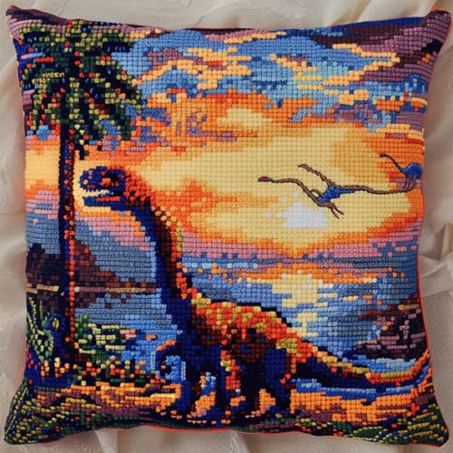 RKFLGEW Knüpfpackungen Für Kissen Mit Dinosaurier-Tiermotiven，Knüpfpackungen Für Fantasielandschaften，Knüpfpackungen Für Anfänger，Handgefertigte Handarbeiten，Diy-Kissen，Basteln，Heimdekoratio 43x43cm von RKFLGEW