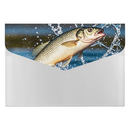 Big Mouth Bass Bites Ködermappe für die Arbeit, Aktenordner mit 6 Taschen, Akkordeon-Aktenordner, tragbarer Dokumentenpapier, Quittungen, Organizer, Ordner, Bürobedarf, 33 x 23 cm von RKJVB