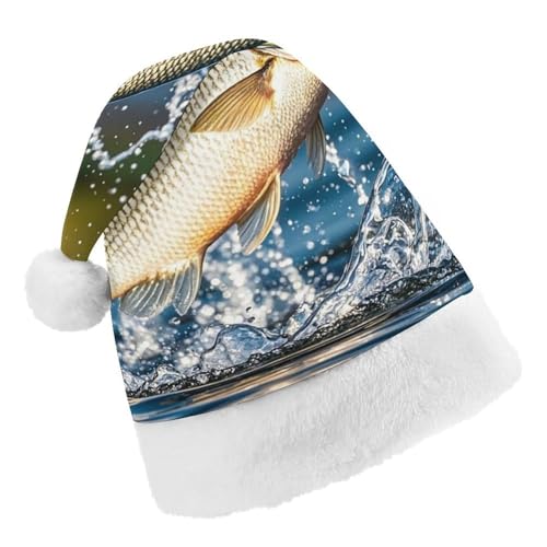 RKJVB Big Mouth Bass Bites Bait Santa Hat für Damen und Herren, Weihnachtsmütze, Weihnachtsmütze, Party, Strumpfmütze, Totenkopfmütze, Erwachsene von RKJVB