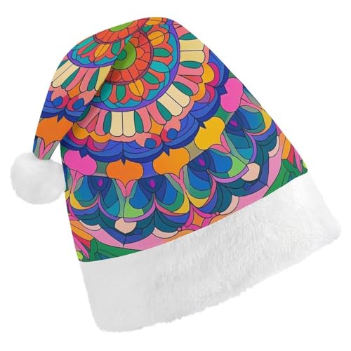 RKJVB Bunte Mandala-Weihnachtsmannmütze für Damen und Herren, Weihnachtsmütze, Weihnachtsstrumpfmütze, Totenkopfmütze, Erwachsene von RKJVB