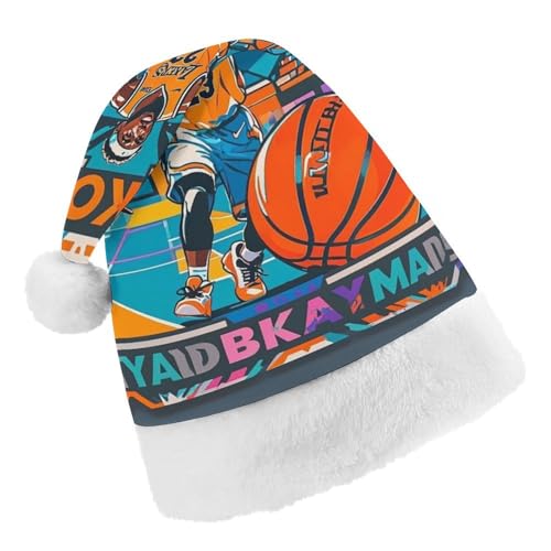 RKJVB Coole Weihnachtsmannmütze mit Basketball-Thema für Damen und Herren, Weihnachtsmütze, Weihnachtsmütze, Strumpfmütze, Totenkopfmütze, Erwachsene von RKJVB