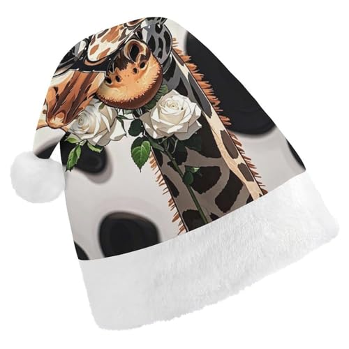 RKJVB Giraffe Bites The Rose Weihnachtsmütze für Damen und Herren, Weihnachtsmütze, Weihnachtsfeier, Strumpfmütze, Totenkopfmütze, Erwachsene von RKJVB