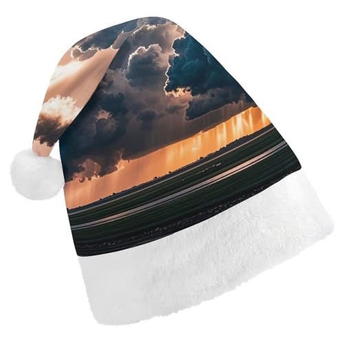 RKJVB Magnificent Rainstorm Cloud Santa Hat für Damen und Herren, Weihnachtsmütze, Weihnachtsmütze, Partyhut, Strumpfmütze, Totenkopfmütze, Erwachsene von RKJVB