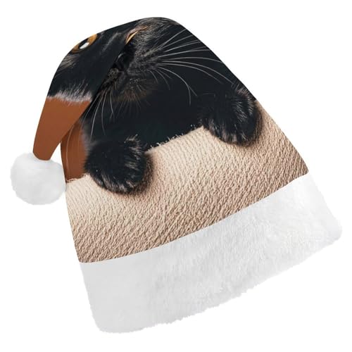 RKJVB Niedliche schwarze Katzen-Weihnachtsmann-Mütze für Damen und Herren, Weihnachtsmütze, Weihnachtsmütze, Partyhut, Strumpfmütze, Totenkopfmütze, Größe S von RKJVB