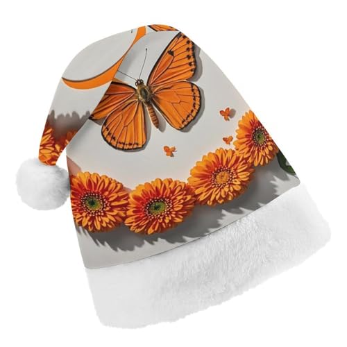 RKJVB Orange Schmetterling Mond Nikolausmütze für Damen und Herren, Weihnachtsmütze, Weihnachtsmütze, Weihnachtsstrumpfmütze, Totenkopfmütze, Größe S von RKJVB