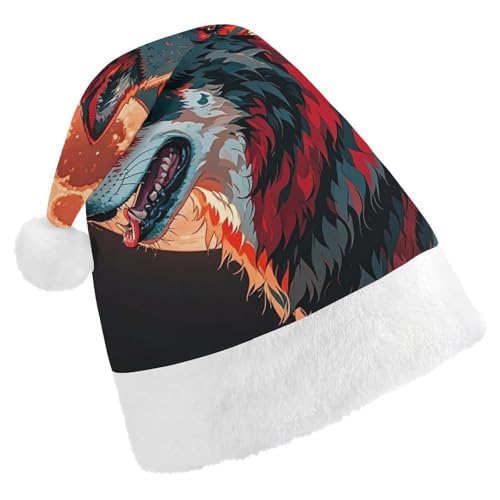 RKJVB Red Moon Outdoor-Wolf-Weihnachtsmannmütze für Damen und Herren, Weihnachtsmütze, Weihnachtsmütze, Partyhut, Strumpfmütze, Totenkopfmütze, Erwachsene von RKJVB