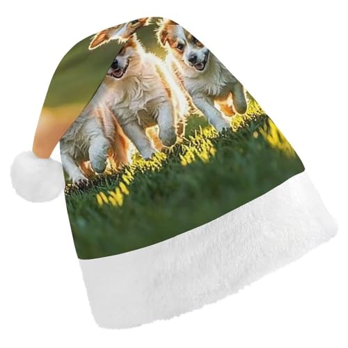 RKJVB Weihnachtsmütze mit Aufschrift "Happy Little Dog" für Damen und Herren, Weihnachtsmütze, Weihnachtsstrumpfmütze, Totenkopfmütze, Erwachsene von RKJVB