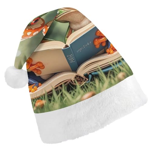 RKJVB Weihnachtsmütze mit Aufschrift "The Frog Family Is Reading" für Damen und Herren, Weihnachtsmütze, Weihnachtsstrumpf, Totenkopfmütze, Größe S von RKJVB