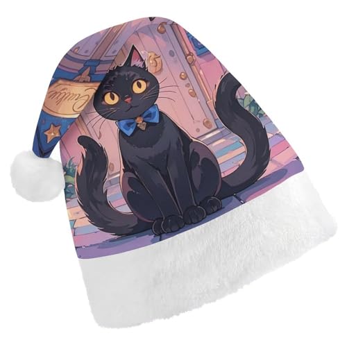 RKJVB Weihnachtsmütze mit Katze und magischem Schloss, Tor, für Damen und Herren, Weihnachtsmütze, Weihnachtsmütze, Partyhut, Strumpfmütze, Totenkopfmütze, Größe S von RKJVB