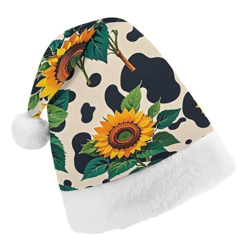 RKJVB Weihnachtsmütze mit Kuh-Muster, Sonnenblumen-Weihnachtsmannmütze für Damen und Herren, Weihnachtsmütze, Partyhut, Strumpfmütze, Totenkopfmütze, Erwachsene von RKJVB