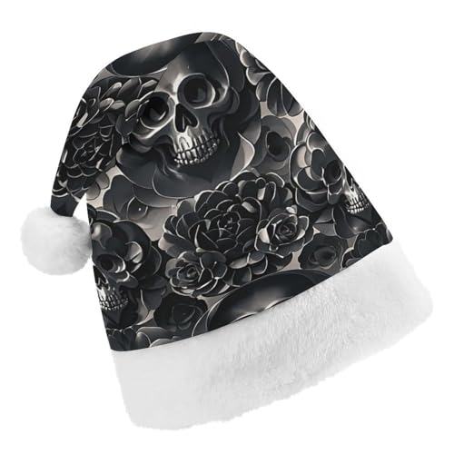 RKJVB Weihnachtsmütze mit Pfingstrose, Rose, Skull, für Damen und Herren, Weihnachtsmütze, Partymütze, Strumpfmütze, Totenkopfmütze, Größe S von RKJVB