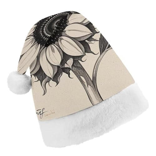 RKJVB Weihnachtsmütze mit Sonnenblumen, Schwarz und Weiß, für Damen und Herren, Weihnachtsmütze, Partymütze, Strumpfmütze, Totenkopfmütze, Größe S von RKJVB