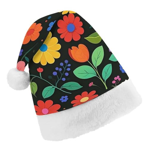 RKJVB Weihnachtsmütze mit bunten Blumen und Blättern für Damen und Herren, Weihnachtsmütze, Weihnachtsstrumpf, Totenkopfmütze, Größe S von RKJVB