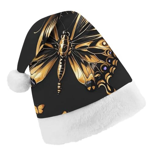 RKJVB Weihnachtsmütze mit goldenem Schmetterling, für Damen und Herren, Weihnachtsmütze, Weihnachtsmütze, Partyhut, Strumpfmütze, Totenkopfmütze, Größe von RKJVB