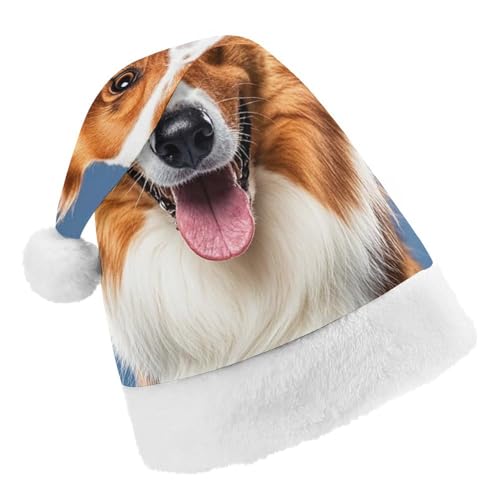 RKJVB Weihnachtsmütze mit niedlichem Collie-Hund für Damen und Herren, Weihnachtsmütze, Weihnachtsmütze, Strumpfmütze, Totenkopfmütze, Erwachsene von RKJVB