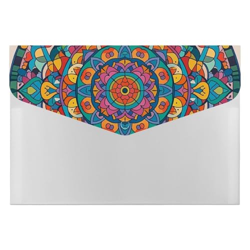 Rundes Mandala-Aktenordner für die Arbeit, mit 6 Taschen, Akkordeon-Aktenordner, tragbarer Dokumentenpapier, Quittungen, Organizer, Ordner, Bürobedarf, 33 x 23 cm von RKJVB