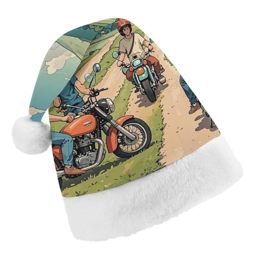 Weihnachtsmütze für Damen und Herren, Motiv: Freund beim Motorradfahren, Weihnachtsmannmütze, Weihnachtsstrumpf, Totenkopfmütze, Größe S von RKJVB